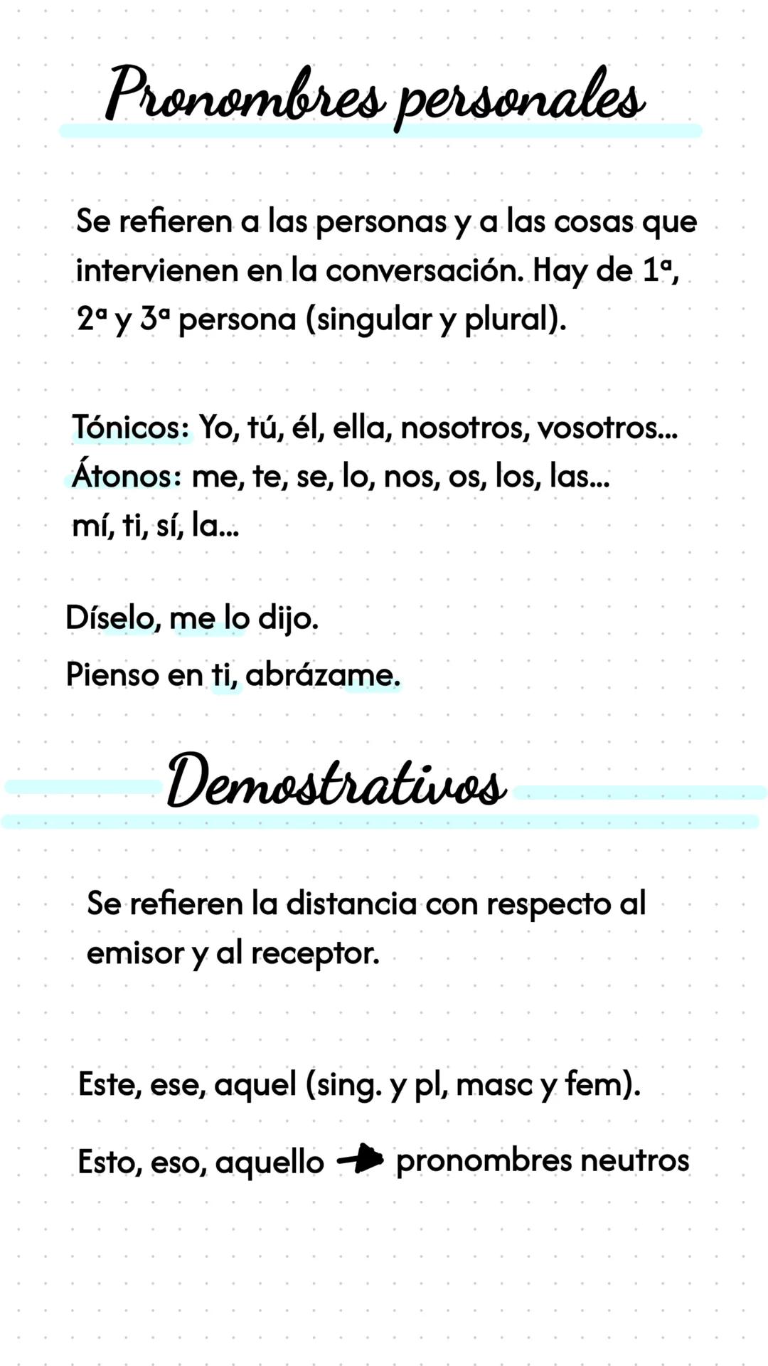 # Pronombres personales
Se refieren a las personas y a las cosas que
intervienen en la conversación. Hay de 1º,
2º y 3ª persona (singular y