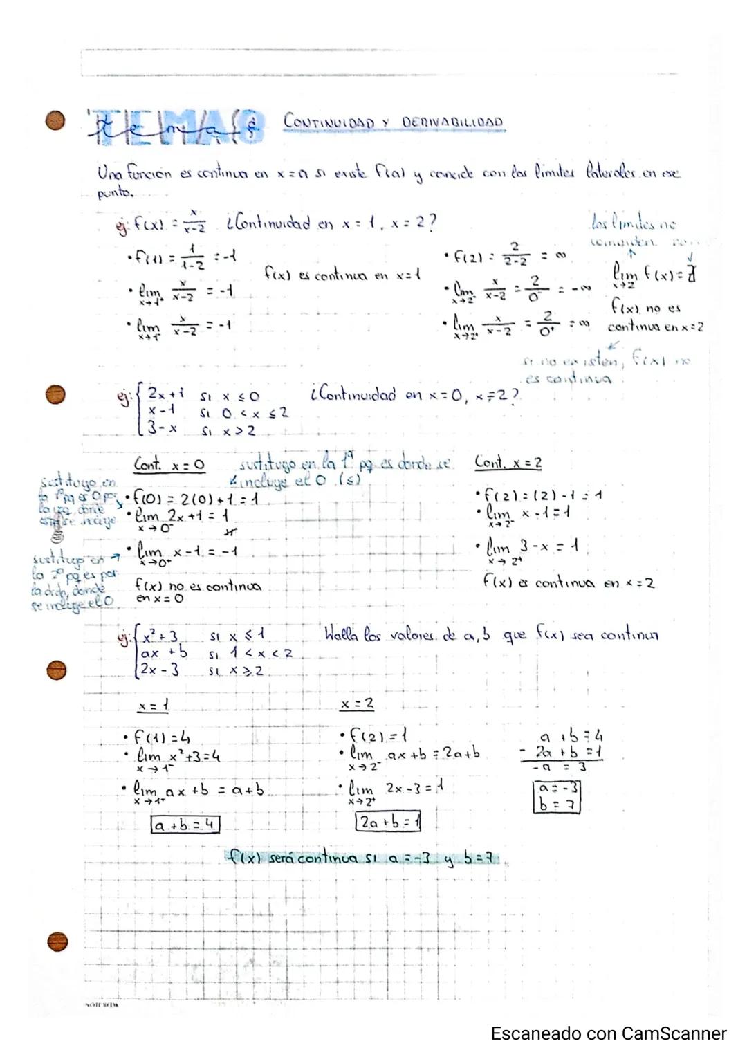 Suttogo
CONTINUIDAD Y DERIVABILIDAD
Una función es continua en x = as existe fral concide con los limites lateroles, en ove
punto.
.in
y
ej: