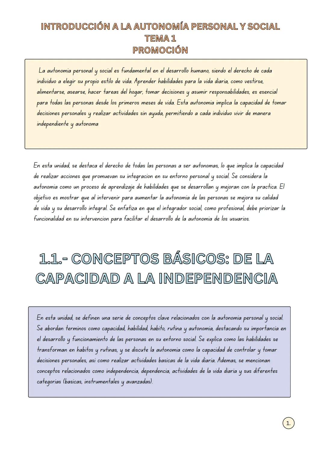 INTRODUCCIÓN A LA AUTONOMÍA PERSONAL Y SOCIAL
TEMA 1
PROMOCIÓN
La autonomia personal y social es fundamental en el desarrollo humano, siendo
