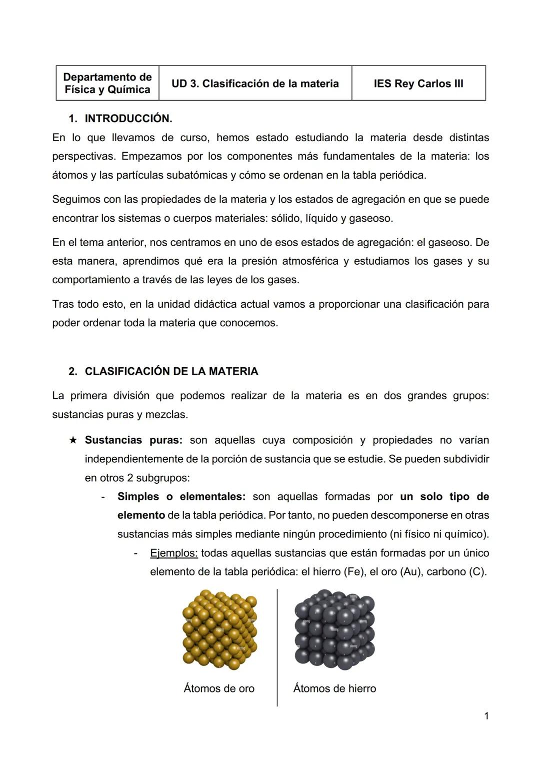 CLASIFICACIÓN DE LA MATERIA