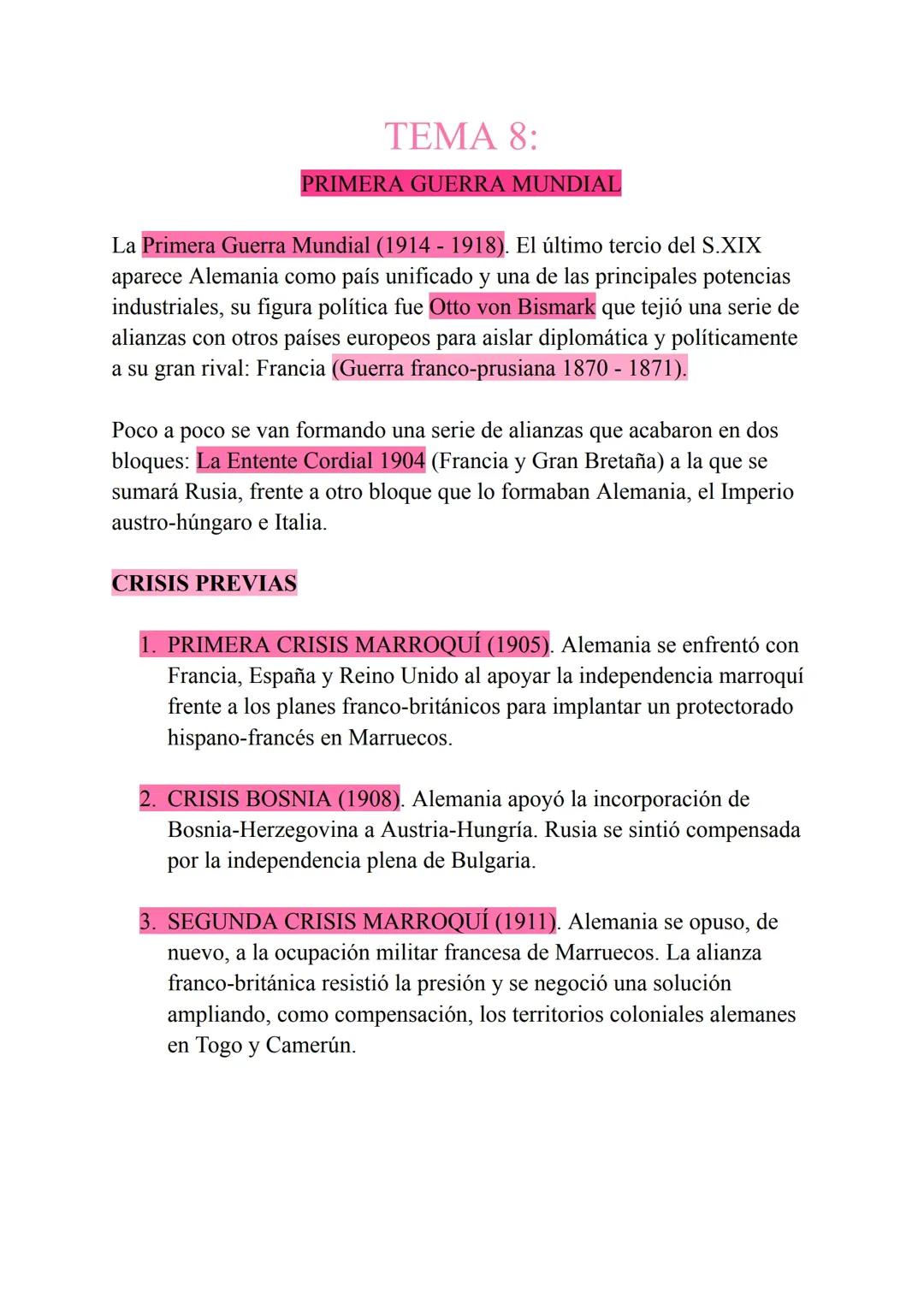 Tema 8: La Primera Guerra Mundial