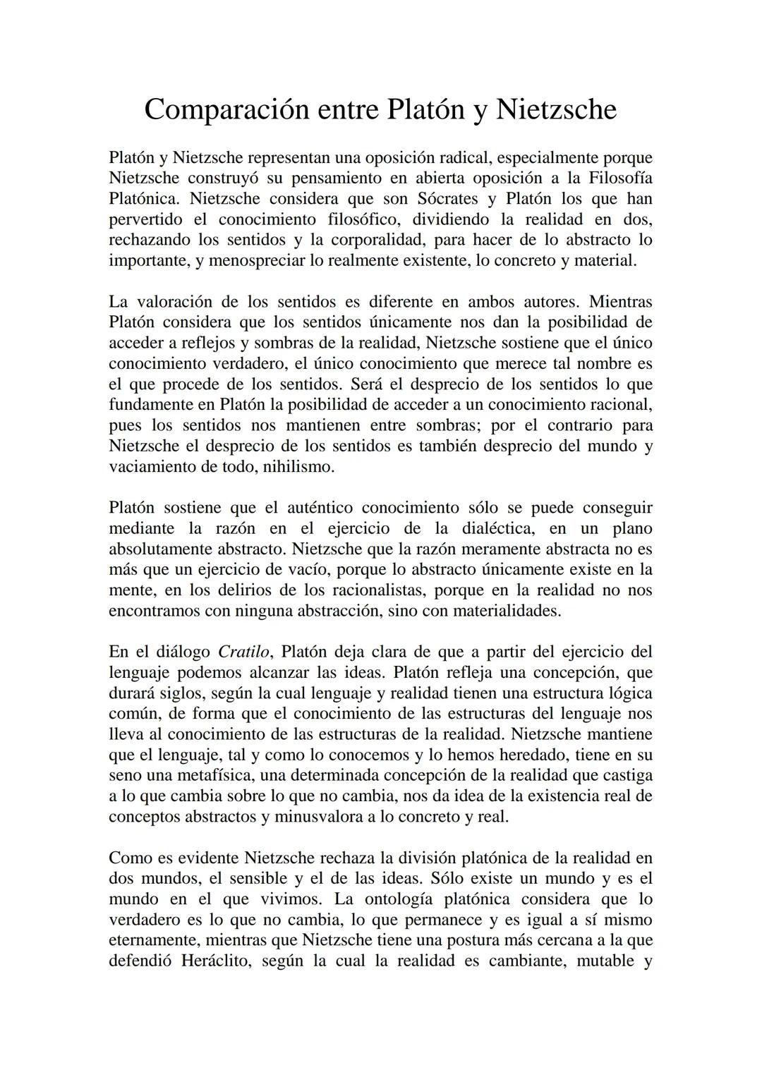 Comparación entre Platón y Nietzsche filo