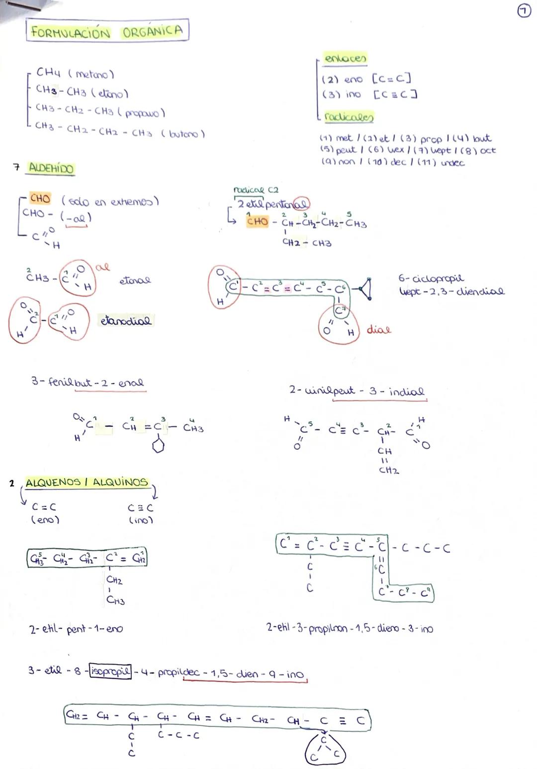FORMULACIÓN ORGÁNICA
CH4 (metano)
CH3-CH3 (etanol
CH3-CH2-CH3 (propawo)
CH3-CH2-CH2
7 ALDEHIDO
Cha (butono)
CHO (Edo en extremos)
CHO-(-