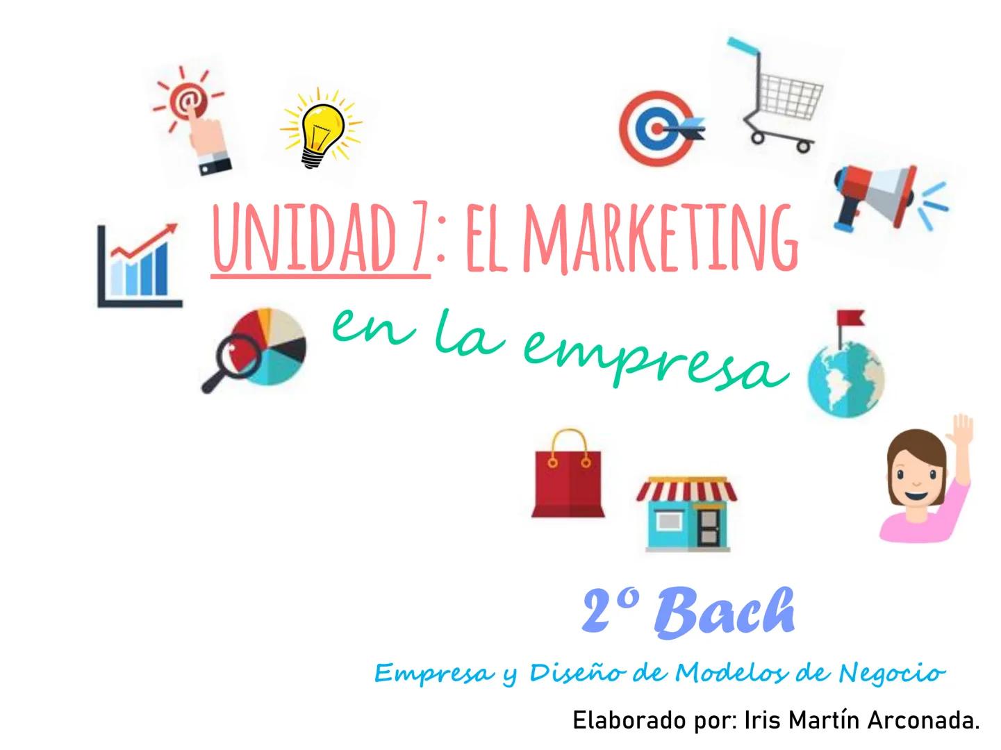 @
UNIDAD 7: EL MARKETING
en la empresa
2º Bach
Empresa y Diseño de Modelos de Negocio
Elaborado por: Iris Martín Arconada. ME llaman:
y