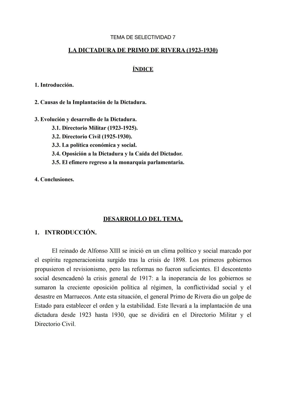 LA DICTADURA DE PRIMO DE RIVERA