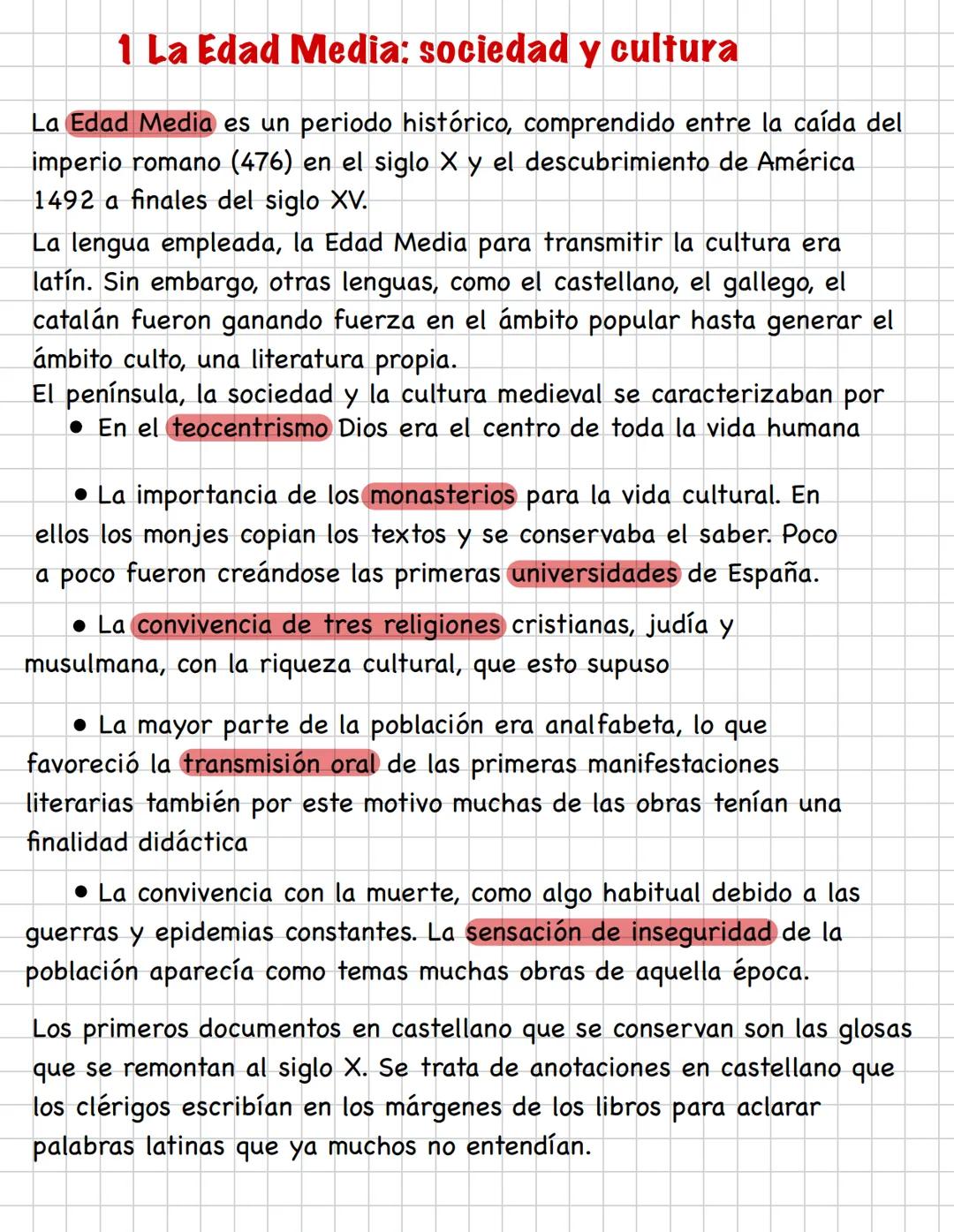 # 1 La Edad Media: sociedad y cultura
La Edad Media es un periodo histórico, comprendido entre la caída del
imperio romano (476) en el sigl