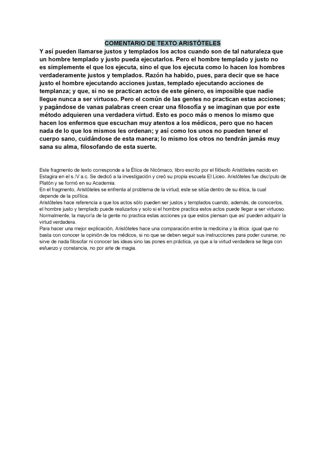 Comentario texto aristoteles