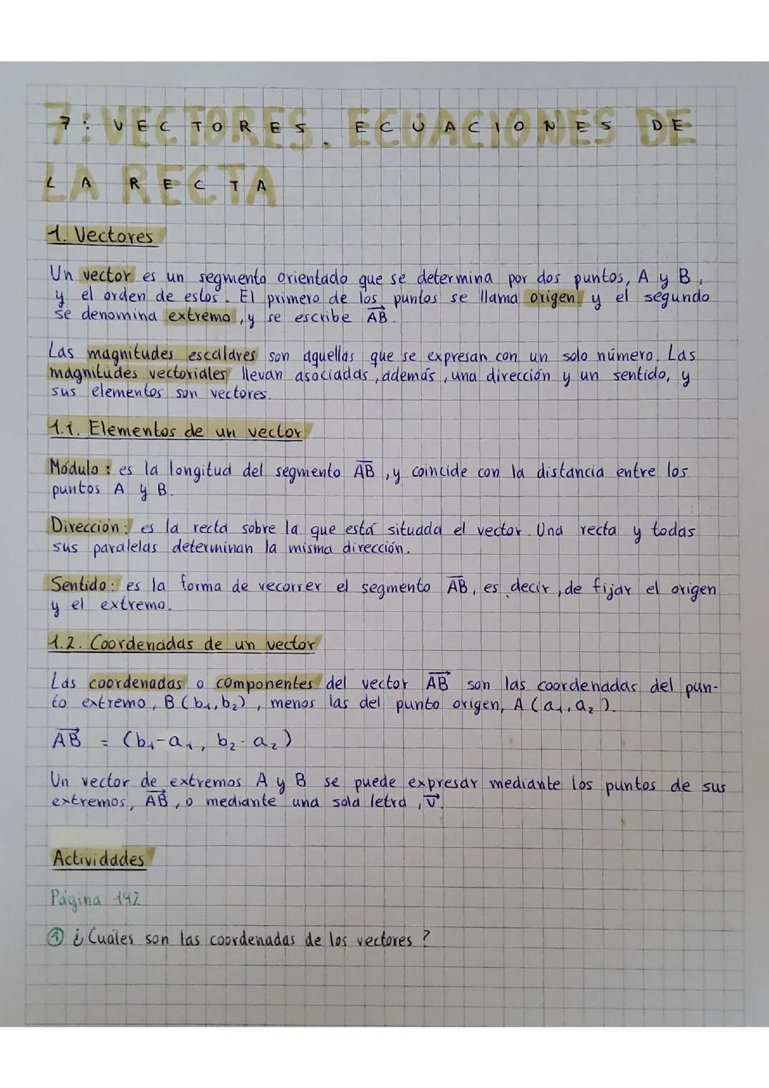 Vectores. Ecuaciones en la recta