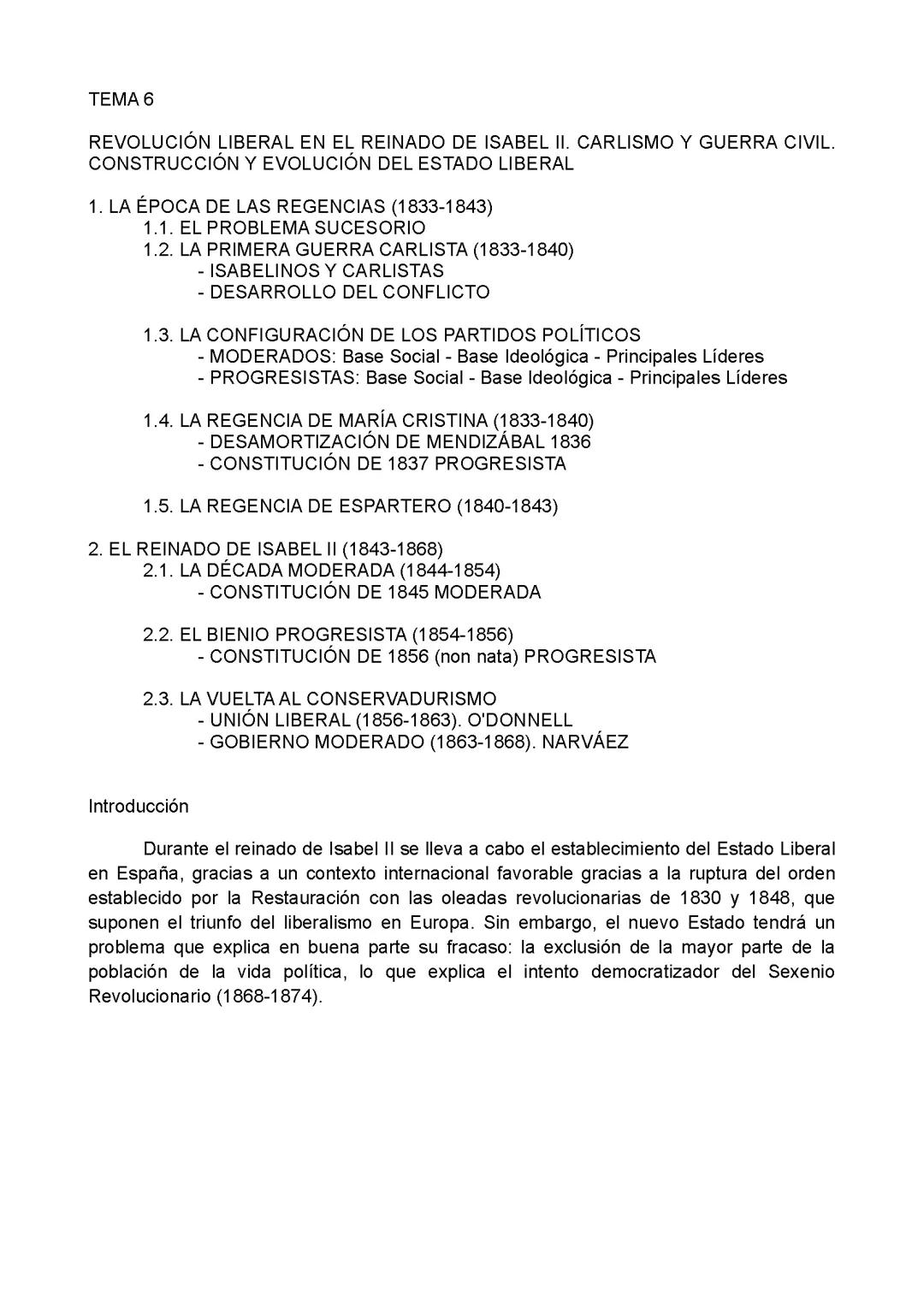 BLOQUE 6: REVOLUCIÓN LIBERAL EN EL REINADO DE ISABEL II. GUERRA CIVIL. CONSTRUCCIÓN DEL ESTADO LIBERA.