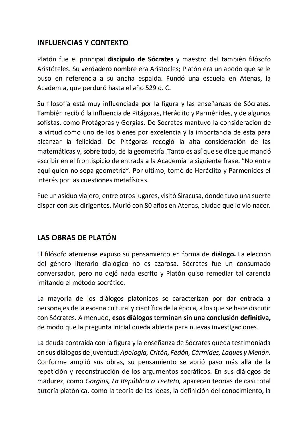 # PLATÓN # INFLUENCIAS Y CONTEXTO
Platón fue el principal discípulo de Sócrates y maestro del también filósofo
Aristóteles. Su verdadero no