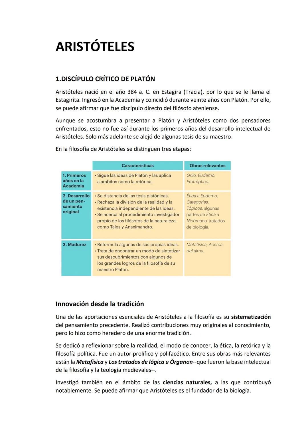 ARISTÓTELES
1.DISCIPULO CRÍTICO DE PLATÓN
Aristóteles nació en el año 384 a. C. en Estagira (Tracia), por lo que se le llama el
Estagirita.