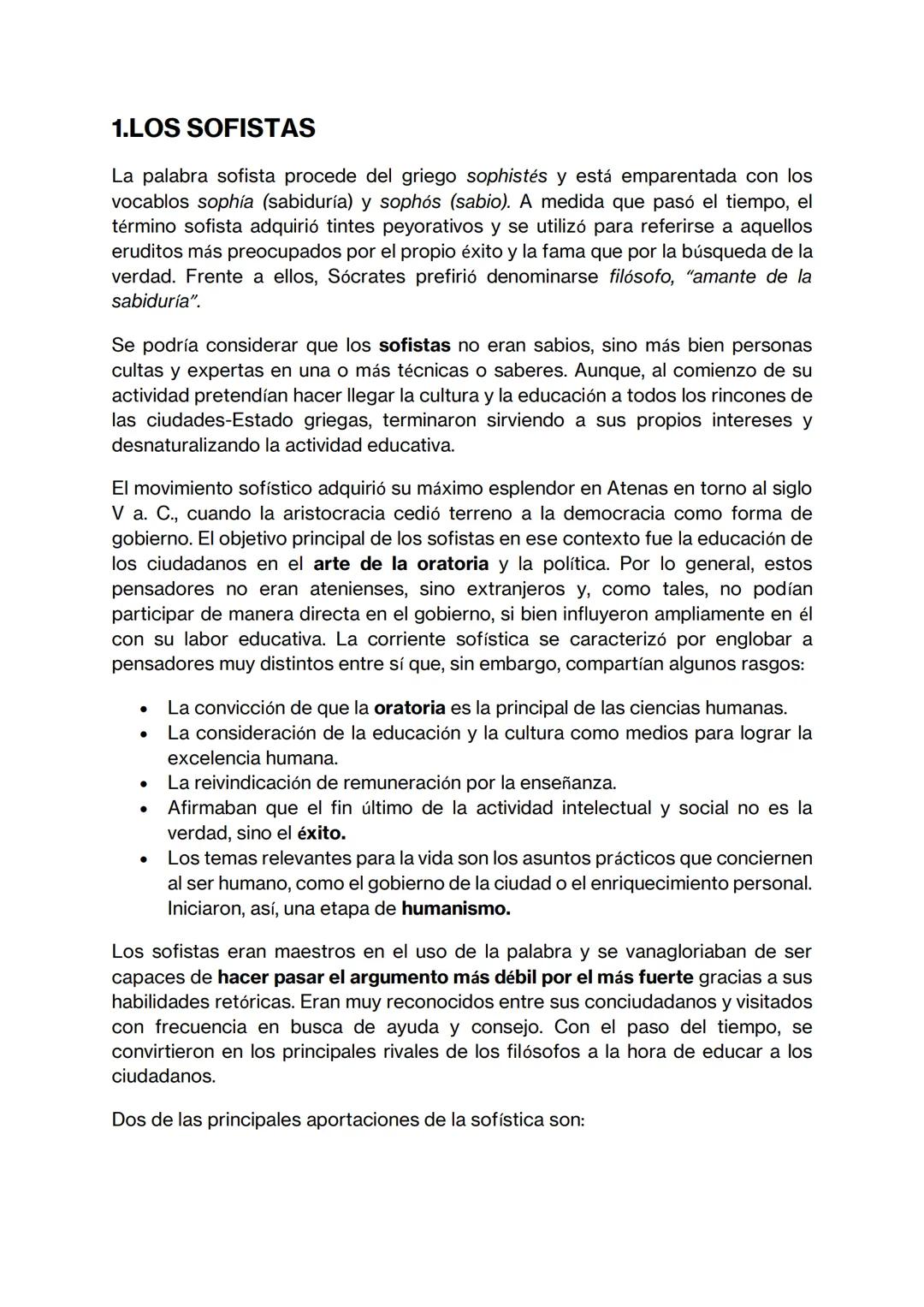 FILOSOFÍA EN LA POLIS
SOFISTAS Y SÓCRATES 1.LOS SOFISTAS
La palabra sofista procede del griego sophistés y está emparentada con los
vocablos