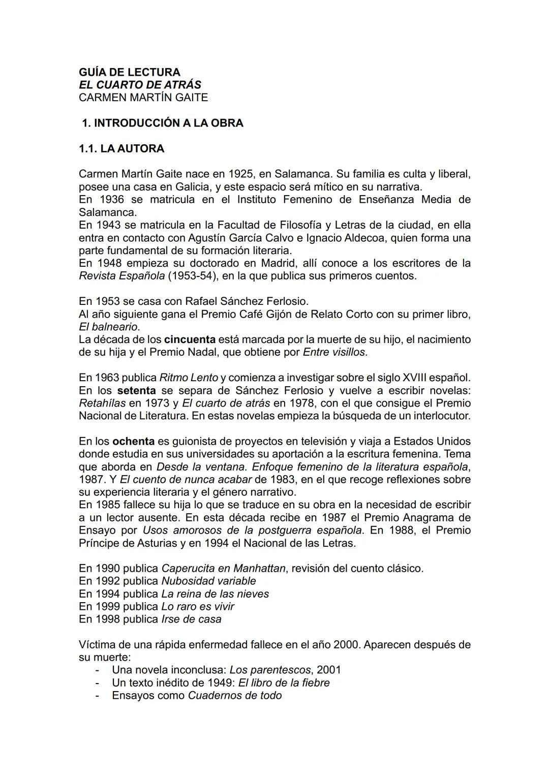 EL CUARTO DE ATRÁS. CARMEN MARTÍN GAITE