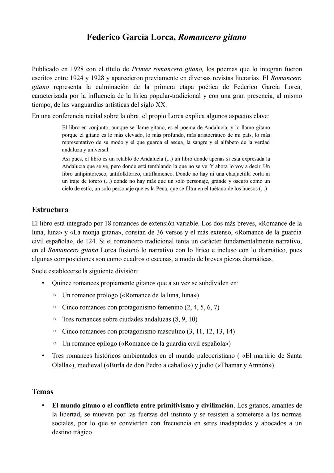 # Federico García Lorca, Romancero gitano
Publicado en 1928 con el título de Primer romancero gitano, los poemas que lo integran fueron
esc
