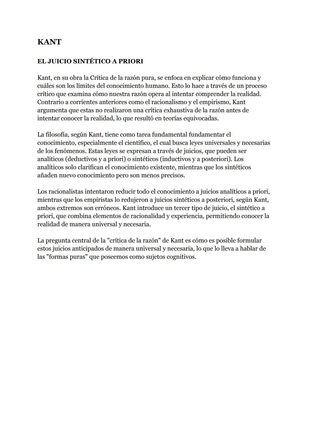 # KANT
## EL JUICIO SINTÉTICO A PRIORI
Kant, en su obra la Crítica de la razón pura, se enfoca en explicar cómo funciona y
cuáles son los
