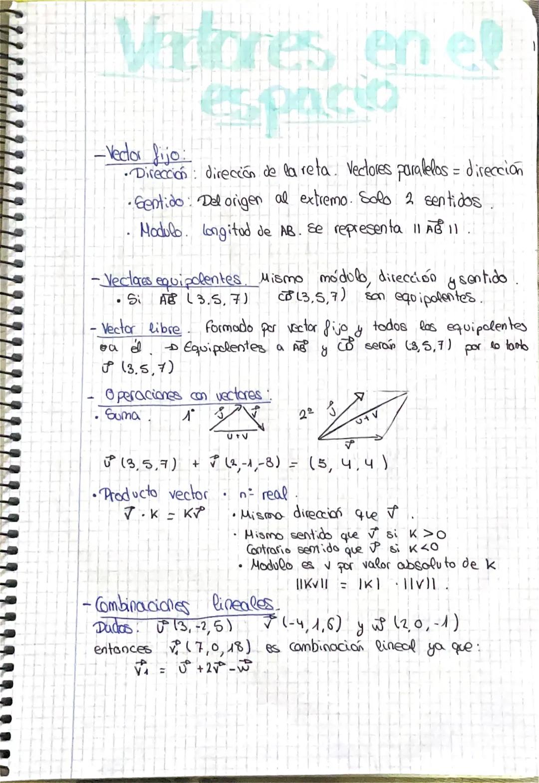 Vartones en el
espacio
-Vector fijo
Dirección: dirección de la reta. Vectores paralelas = dirección
•Sentido: Del origen al extremo. Solo 2