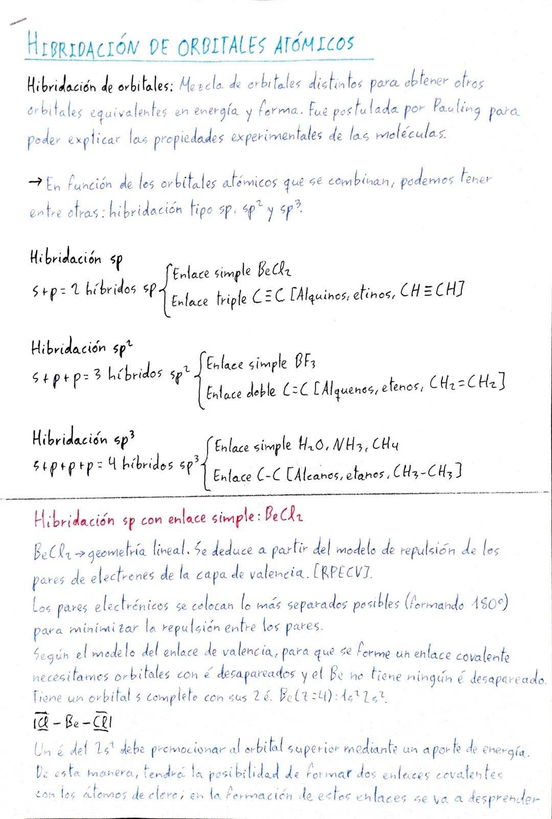 # HIBRIDACIÓN DE ORBITALES ATÓMICOS
Hibridación de orbitales: Mezcla de orbitales distintos para obtener otros
orbitales equivalentes en en