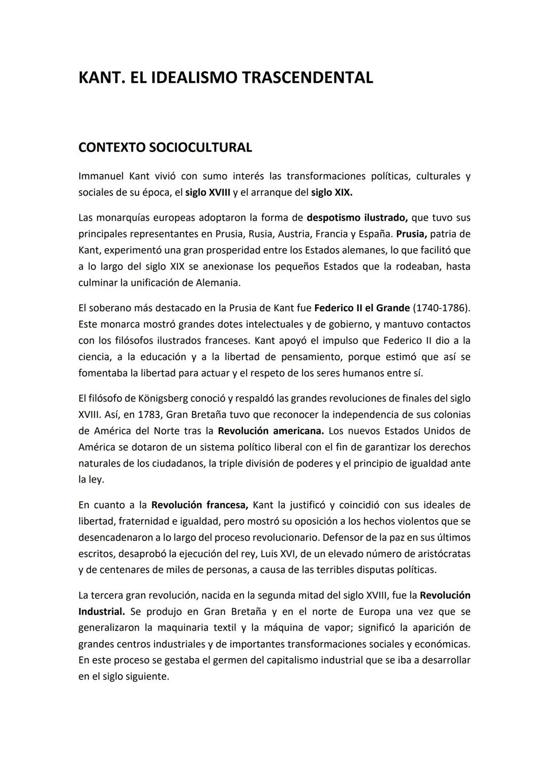 # KANT. EL IDEALISMO TRASCENDENTAL
CONTEXTO SOCIOCULTURAL
Immanuel Kant vivió con sumo interés las transformaciones políticas, culturales