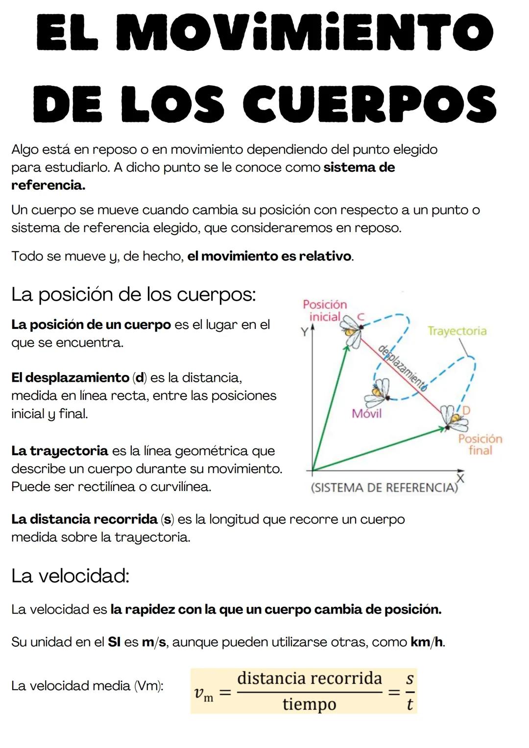 EL
MOVIMIENTO
DE LOS CUERPOS
Algo está en reposo o en movimiento dependiendo del punto elegido
para estudiarlo. A dicho punto se le conoce c