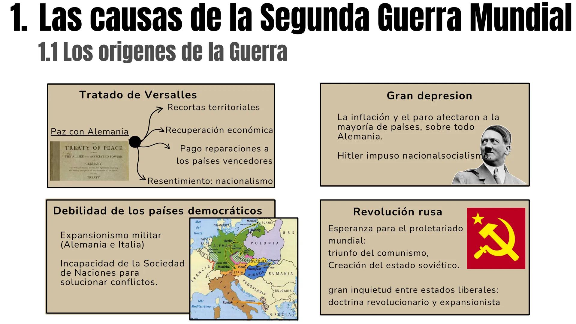 HISTORIA TEMA 7
La Segunda Guerra
Mundial 1. LAS CAUSAS DE LA
SEGUNDA GUERRA MUNDIAL
2. LA OFENSIVA ALEMANA
3. EL CONTRAATAQUE
ALIADO
4. LA