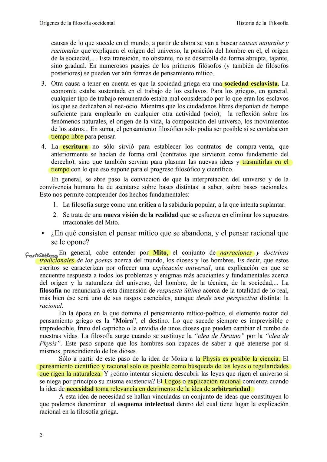 ORÍGENES DE LA FILOSOFÍA
OCCIDENTAL
1. El paso del «Mito» al «Logos>>.
Suele decirse, acertadamente, que la filosofía y la ciencia aparecen