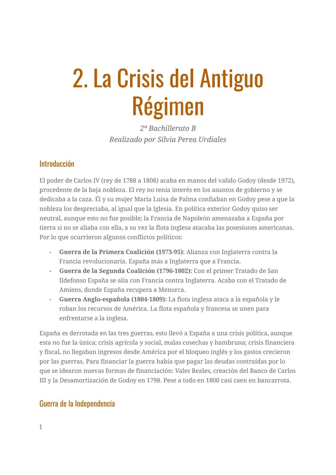 2. La Crisis del Antiguo
Régimen
2º Bachillerato B
Realizado por Silvia Perea Urdiales
Introducción
El poder de Carlos IV (rey de 1788 a 180