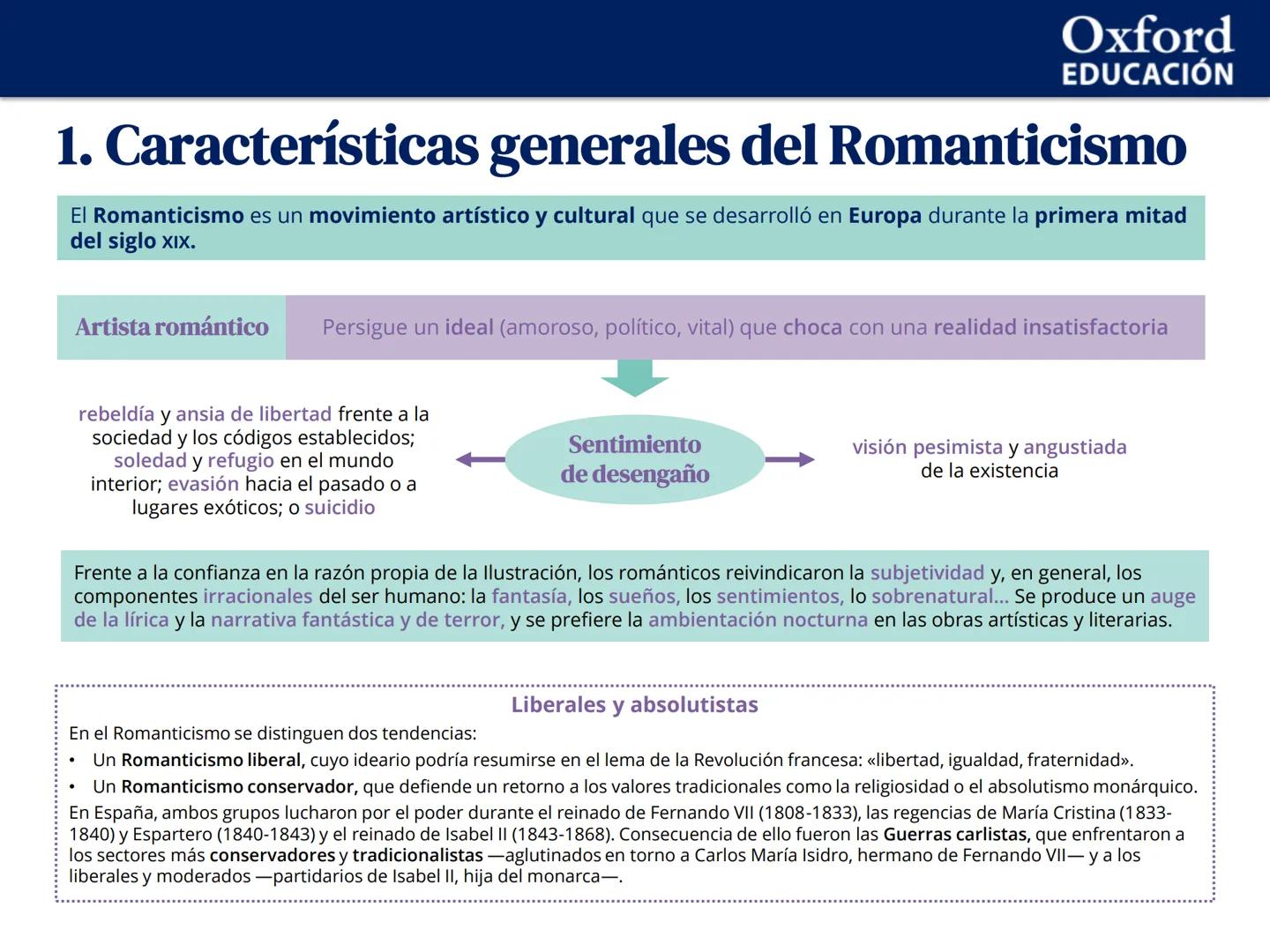 Oxford
EDUCACIÓN
UNIDAD 2. El Romanticismo (I)
1
Características generales del Romanticismo
2
La poesía romántica
3 José de Espronceda
4 Gus