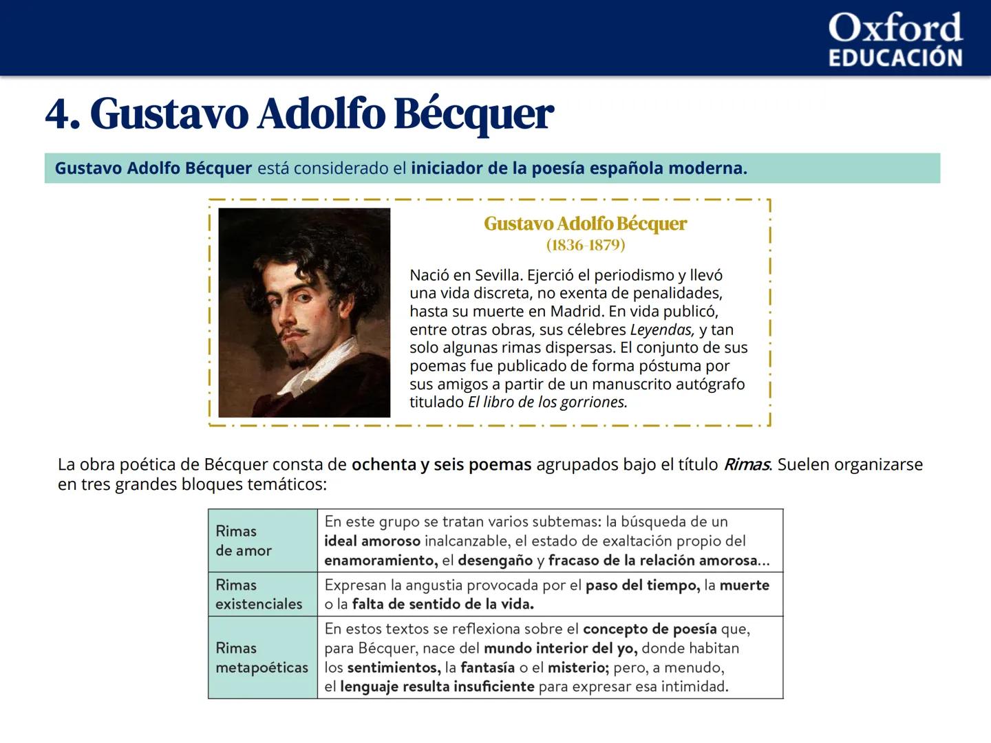 Oxford
EDUCACIÓN
UNIDAD 2. El Romanticismo (I)
1
Características generales del Romanticismo
2
La poesía romántica
3 José de Espronceda
4 Gus