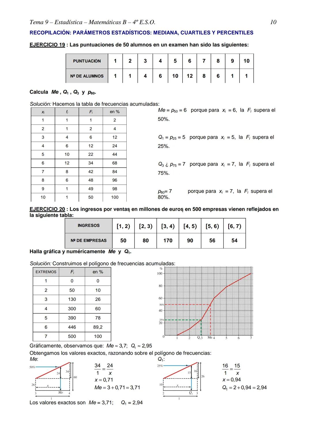 Tema 9-Estadística - Matemáticas B-4º E.S.O.
TEMA 9 - ESTADÍSTICA
TABLAS DE FRECUENCIAS Y REPRESENTACIONES GRÁFICAS EN VARIABLES DISCRETAS