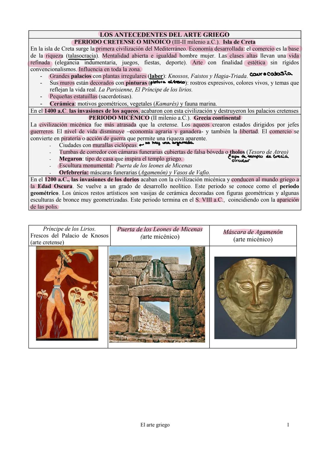 LOS ANTECEDENTES DEL ARTE GRIEGO
PERIODO CRETENSE O MINOICO (III-II milenio a.C.). Isla de Creta
En la isla de Creta surge la primera civili