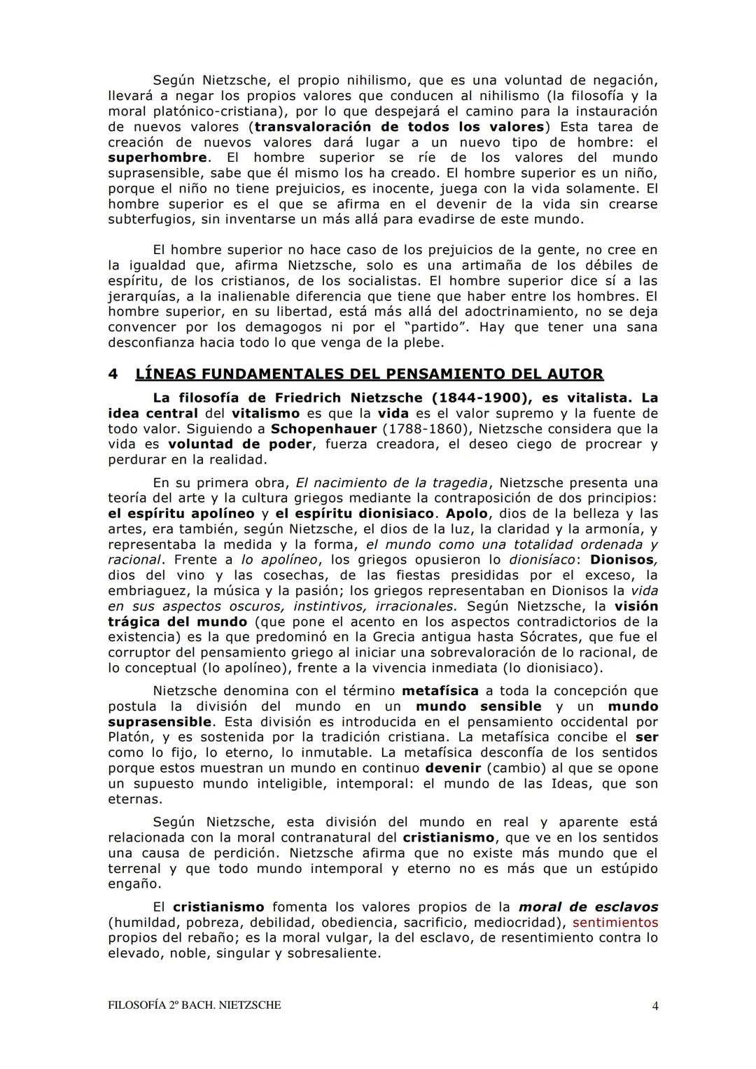 FRIEDRICH NIETZSCHE (1844-1900)
1. PROBLEMA DE LA REALIDAD. PROBLEMA DEL CONOCIMIENTO
1.1 EL VITALISMO. SCHOPENHAUER. LA FILOSOFÍA TRÁGICA