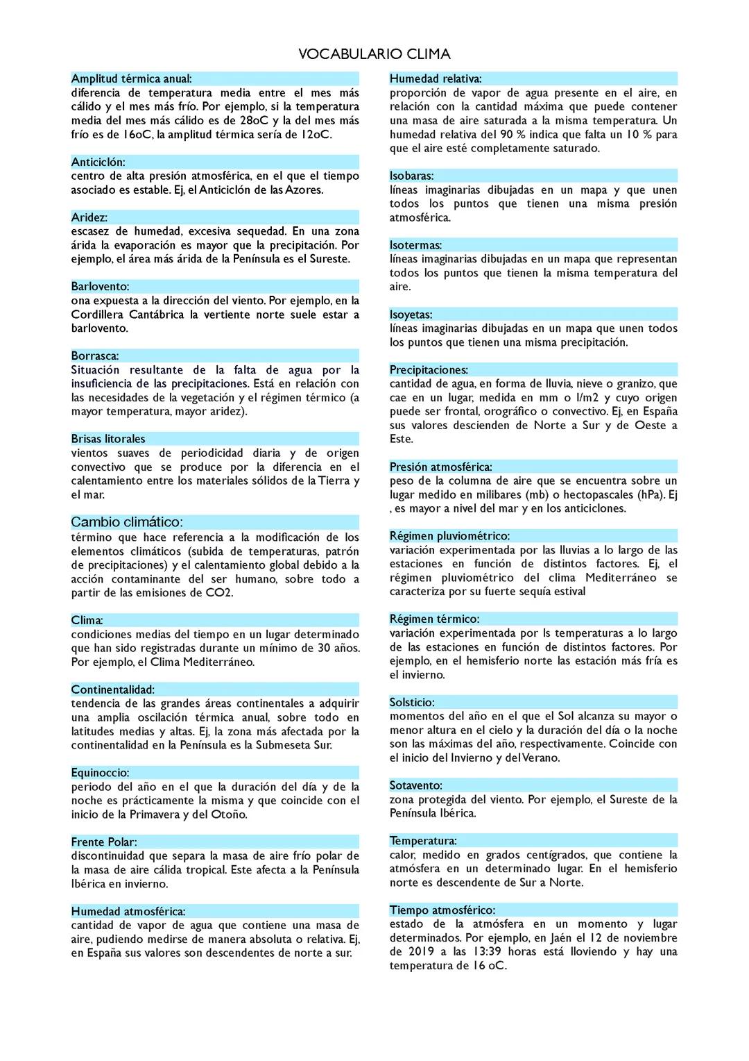 Vocabulario Geografía 2BCS. Clima