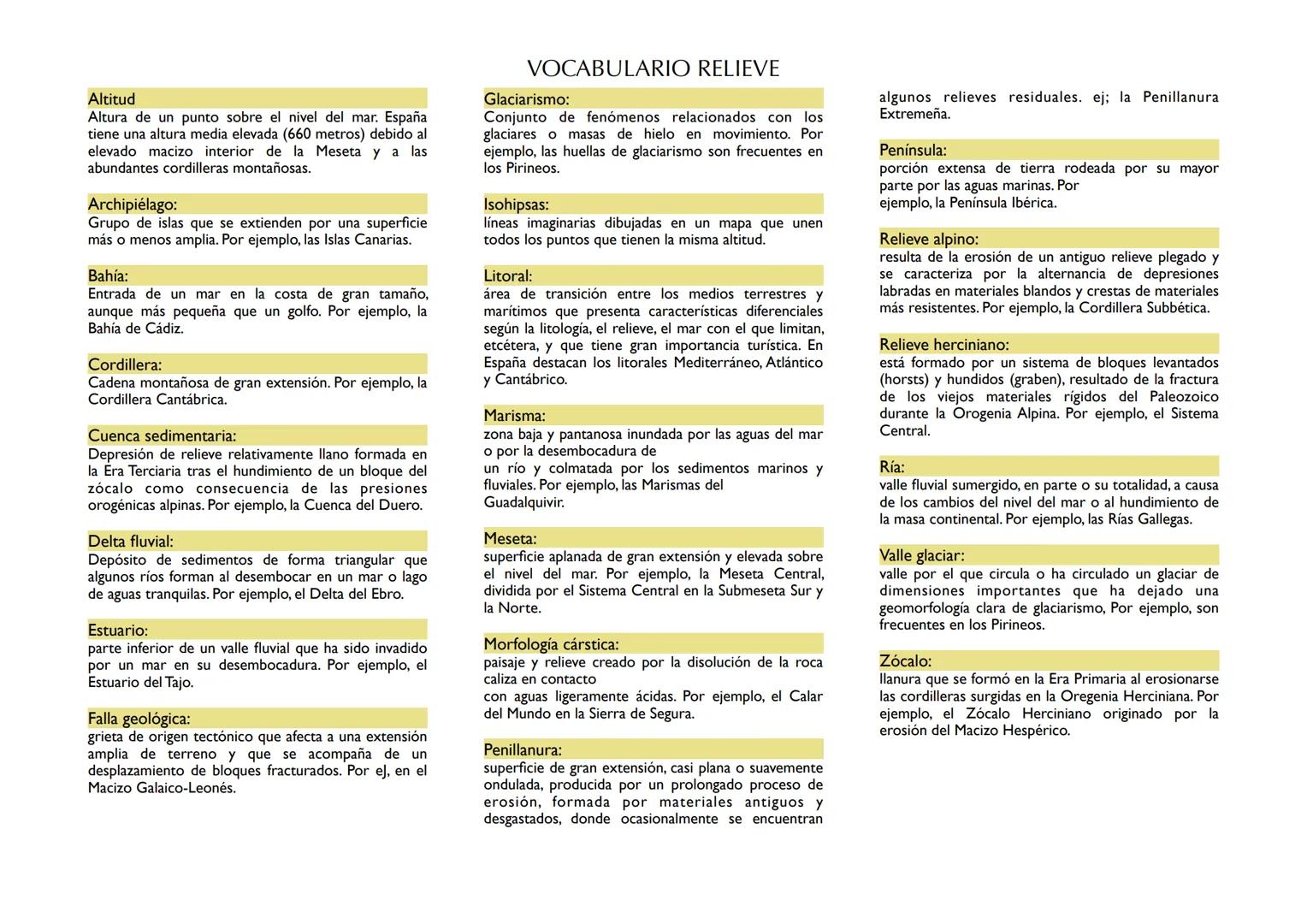 Altitud
Altura de un punto sobre el nivel del mar. España
tiene una altura media elevada (660 metros) debido al
elevado macizo interior de l