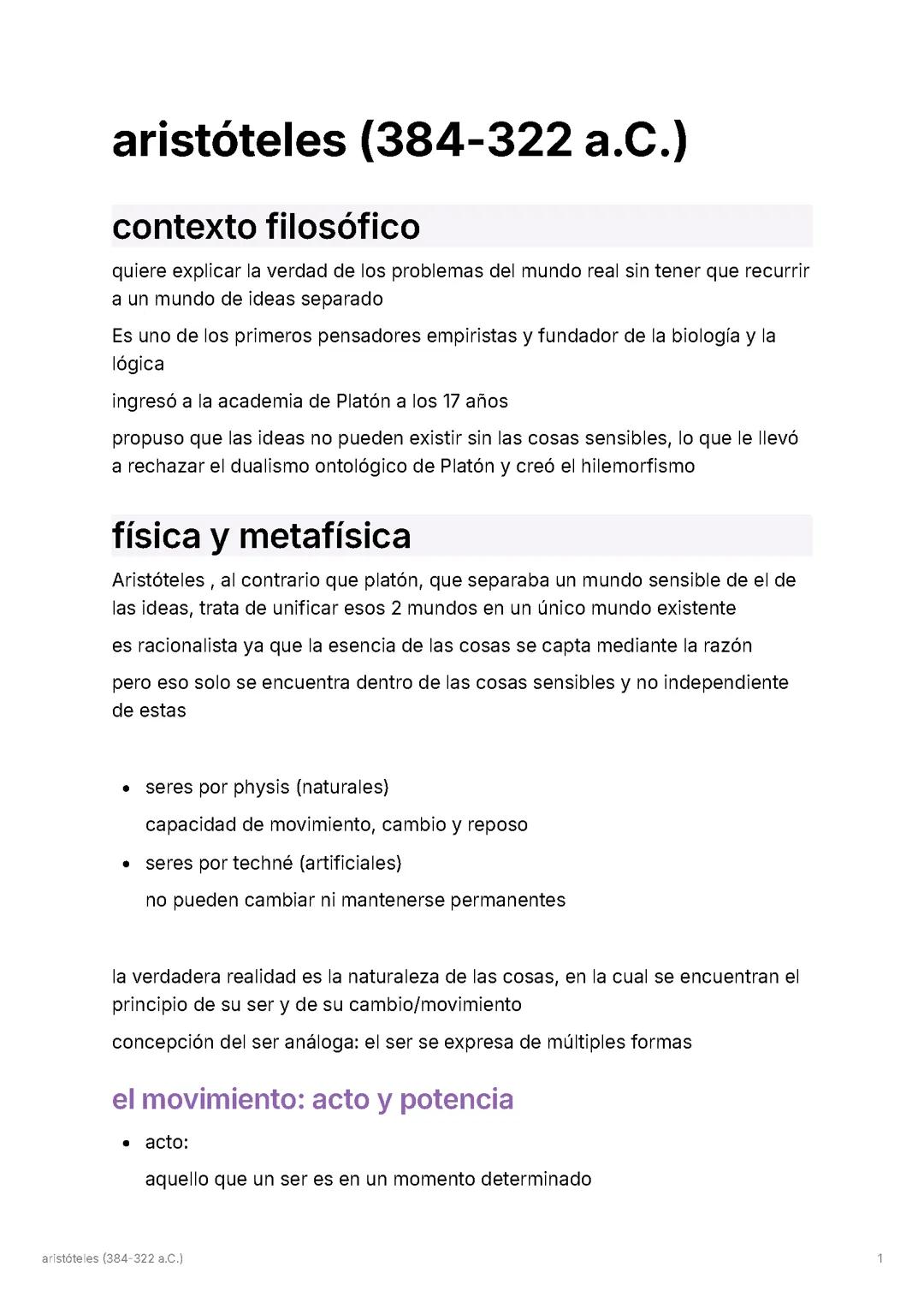 Resumen tema de Aristoteles