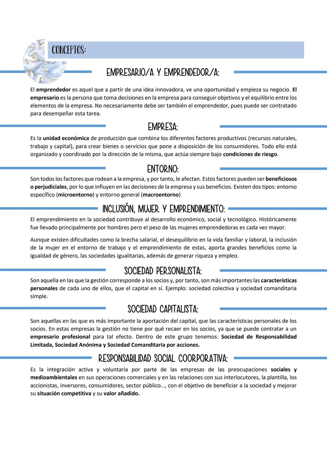 Economia # CONCEPTOS:
EMPRESARIO/A Y EMPRENDEDOR/A:
El emprendedor es aquel que a partir de una idea innovadora, ve una oportunidad y empi