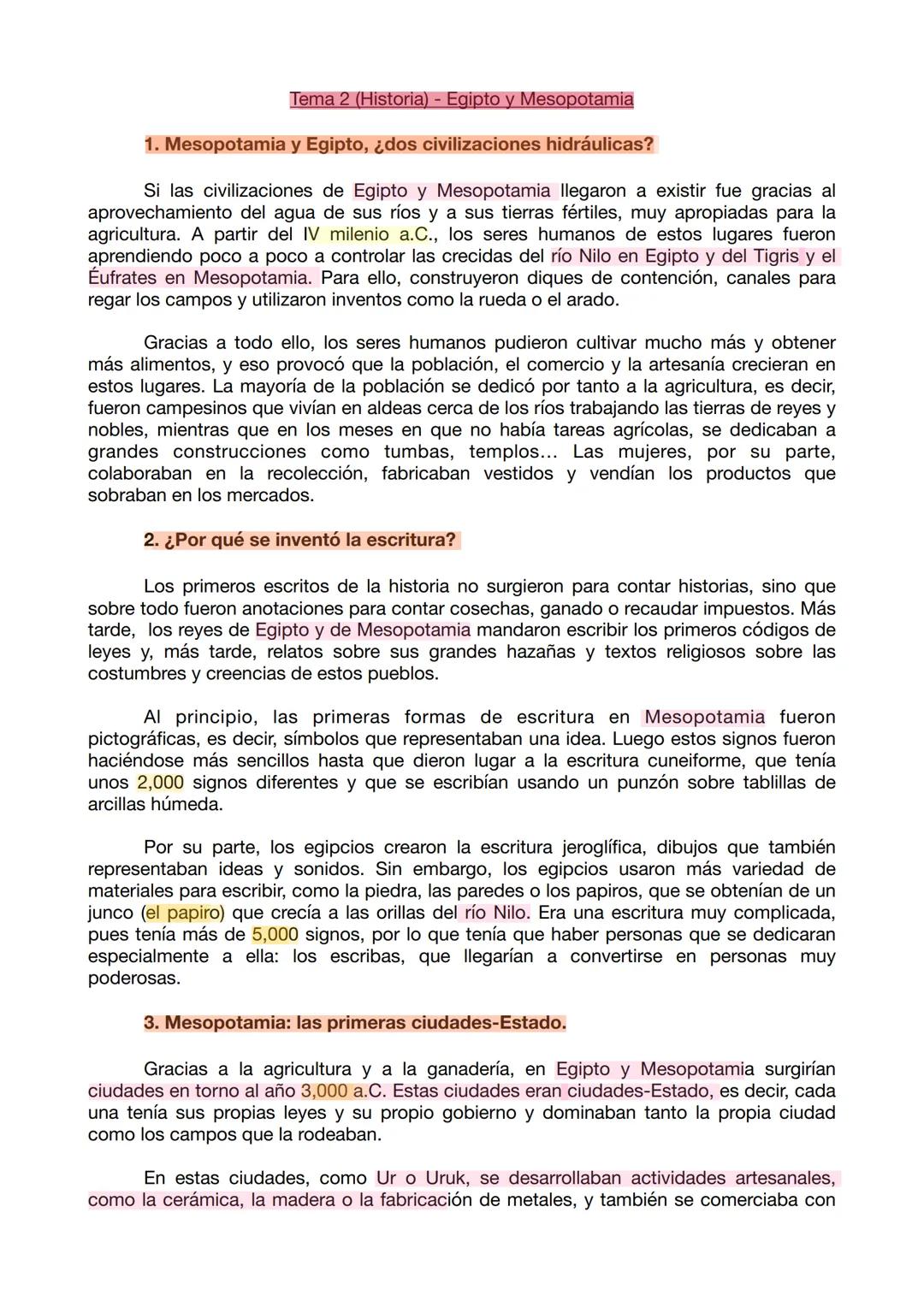 # Tema 2 (Historia) - Egipto y Mesopotamia
1. Mesopotamia y Egipto, ¿dos civilizaciones hidráulicas?
Si las civilizaciones de Egipto y Mes