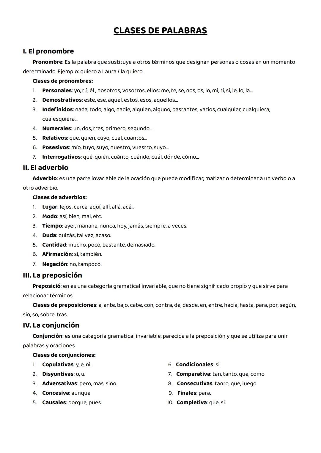 CLASES DE PALABRAS
I. El pronombre
Pronombre: Es la palabra que sustituye a otros términos que designan personas o cosas en un momento
deter