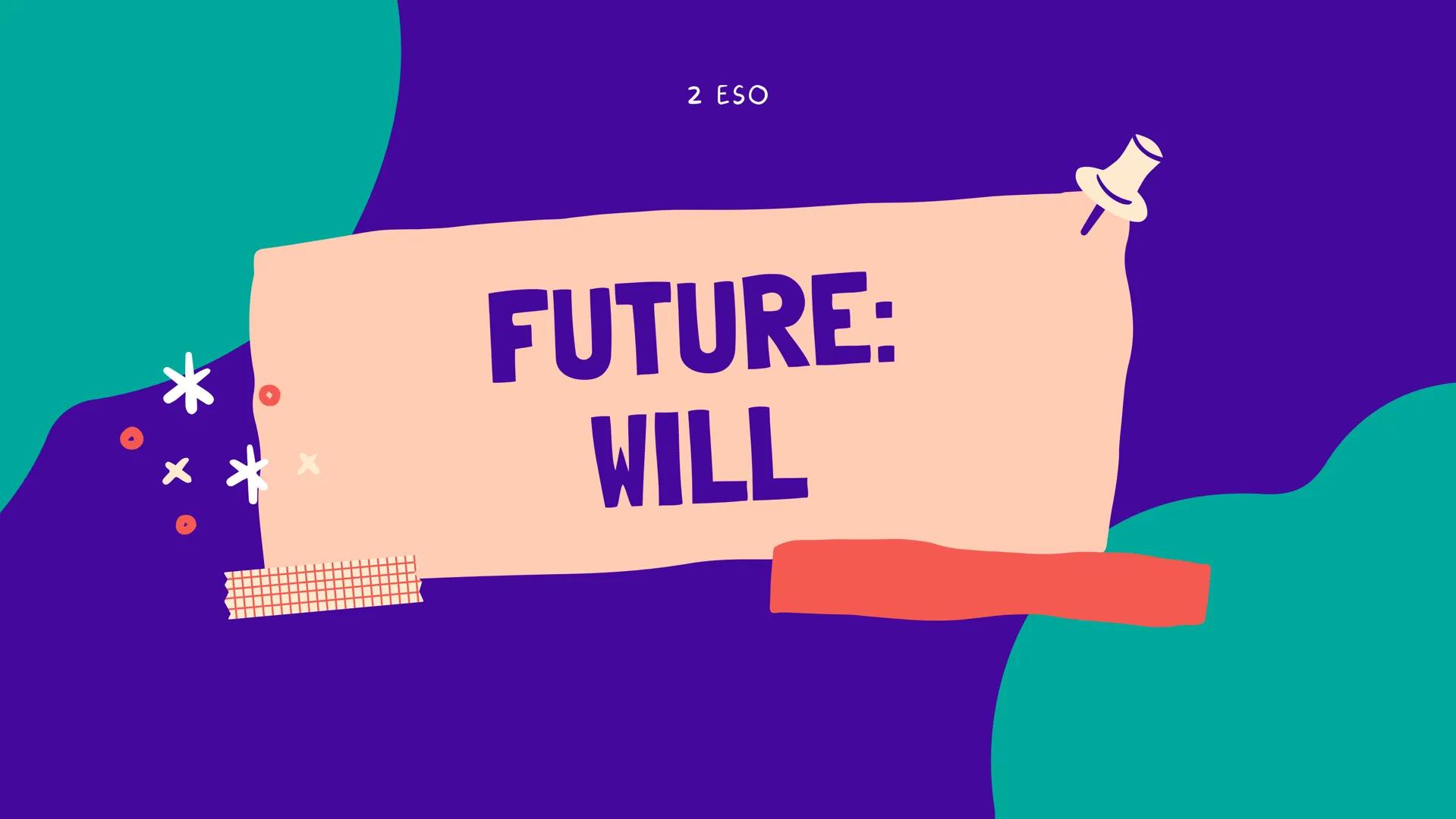 2 ESO
FUTURE:
WILL WHEN DO WE USE
WILL?
To make PREDICTIONS about THE
FUTURE
After I THINK / I DON'T THINK
when referring to the FUTURE #