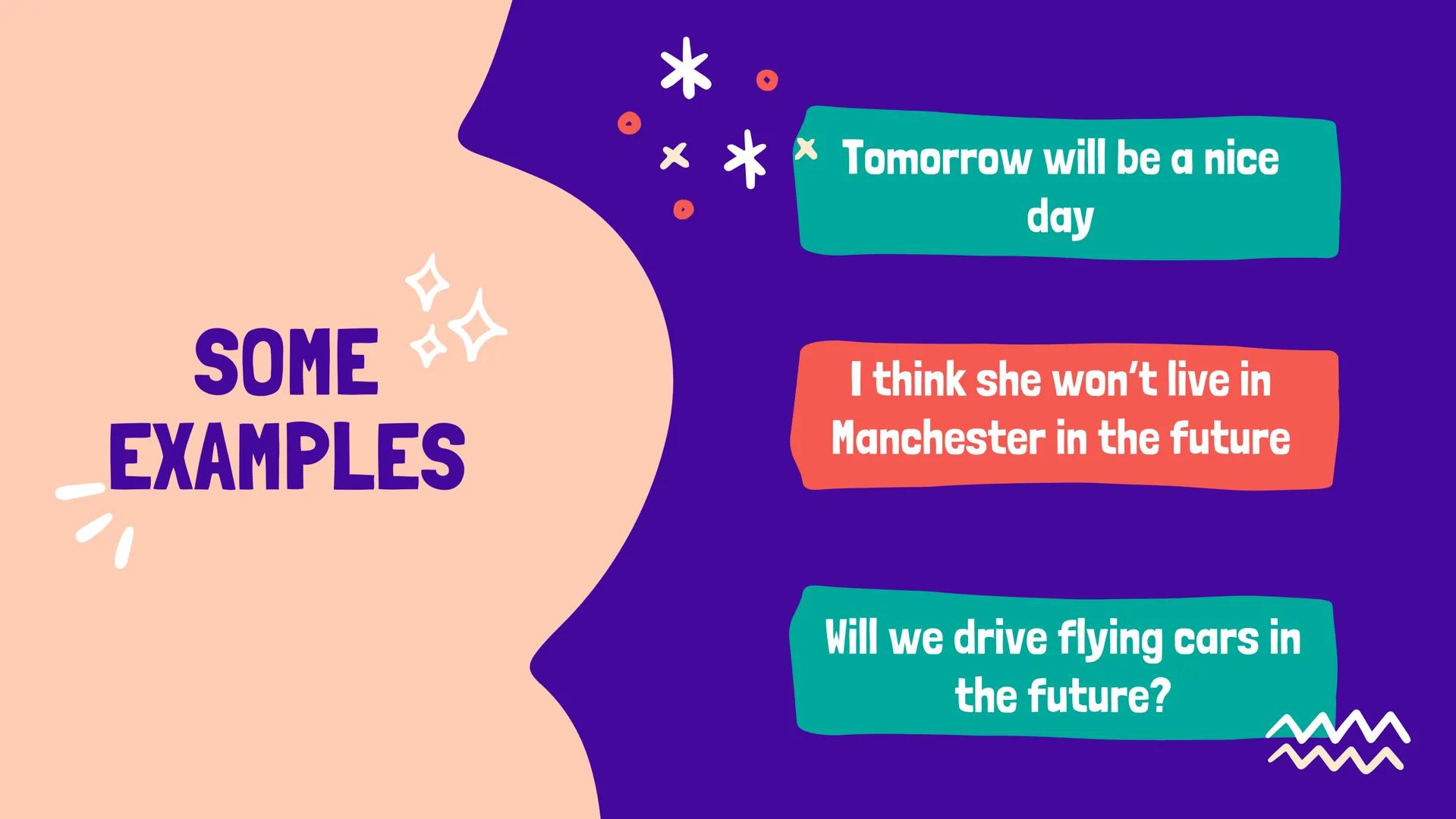 2 ESO
FUTURE:
WILL WHEN DO WE USE
WILL?
To make PREDICTIONS about THE
FUTURE
After I THINK / I DON'T THINK
when referring to the FUTURE #