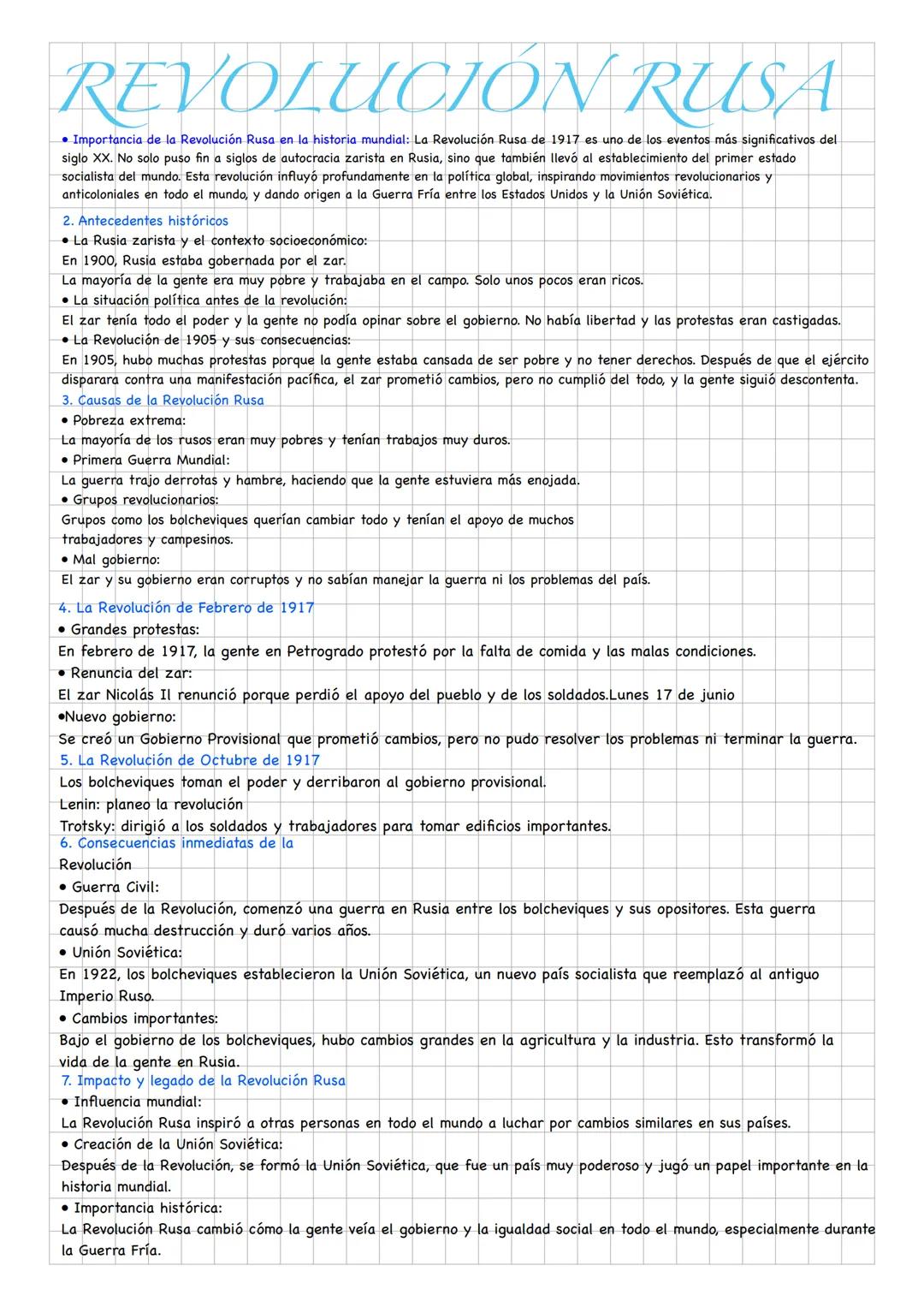 REVOLUCIÓN RUSA
Importancia de la Revolución Rusa en la historia mundial: La Revolución Rusa de 1917 es uno de los eventos más significativo