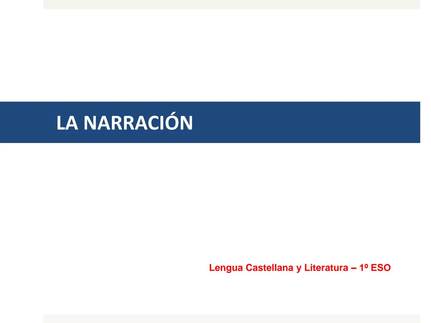 LA NARRACIÓN
Lengua Castellana y Literatura - 1º ESO LA NARRACIÓN
reales o
La narración es el relato estructurado que cuenta uno o varios su