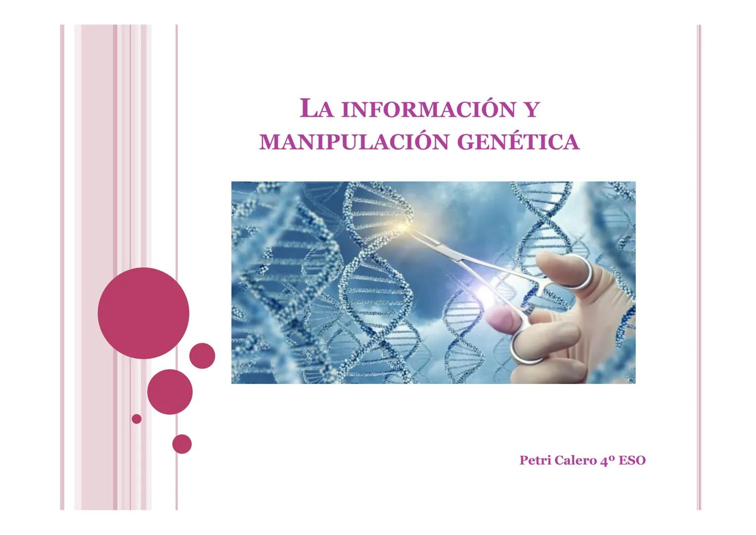 # LA INFORMACIÓN Y
# MANIPULACIÓN GENÉTICA
Petri Calero 4º ESO # EL ADN Y LOS ÁCIDOS NUCLEICOS
• El ADN o ácido desoxirribonucleico: molé