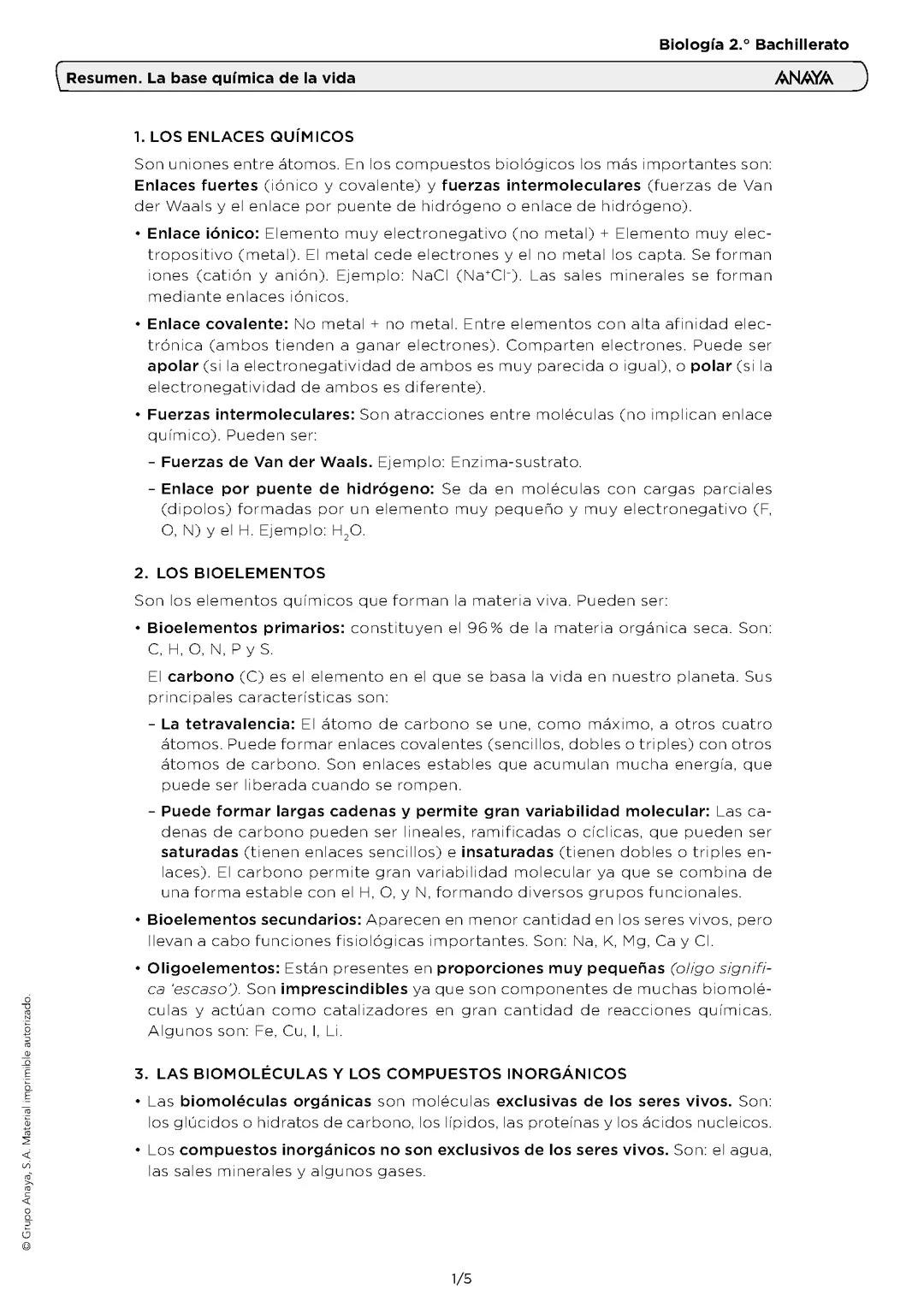 La base química de la vida