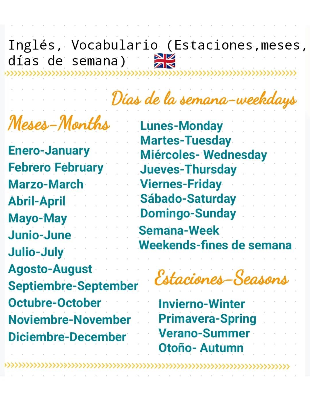 Inglés, Vocabulario (Estaciones,meses,
días de semana)
Meses-Months
Enero-January
Febrero February
Marzo-March
Abril-April
Mayo-May
Junio-J