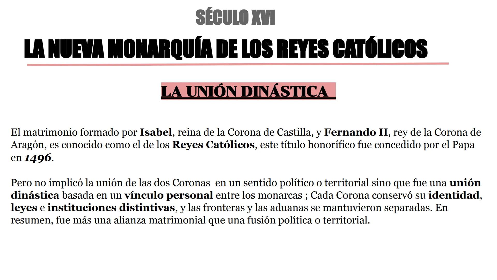 TEMAS
BREVES SÉCULO XVI
LA NUEVA MONARQUÍA DE LOS REYES CATÓLICOS
LA UNIÓN DINÁSTICA
El matrimonio formado por Isabel, reina de la Corona de
