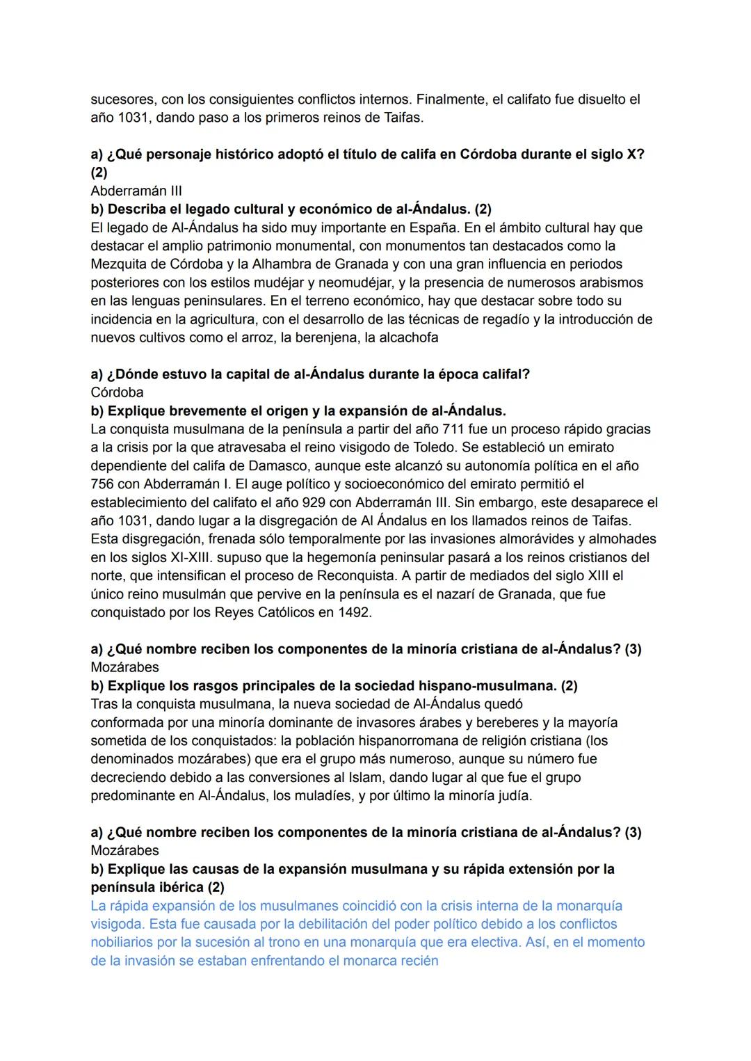 azul: se repite anteriormente
Edad Media (711 – 1479)
a) ¿Qué monarquía reinaba en la península en el año 711?
Monarquía Visigoda
b) Descri