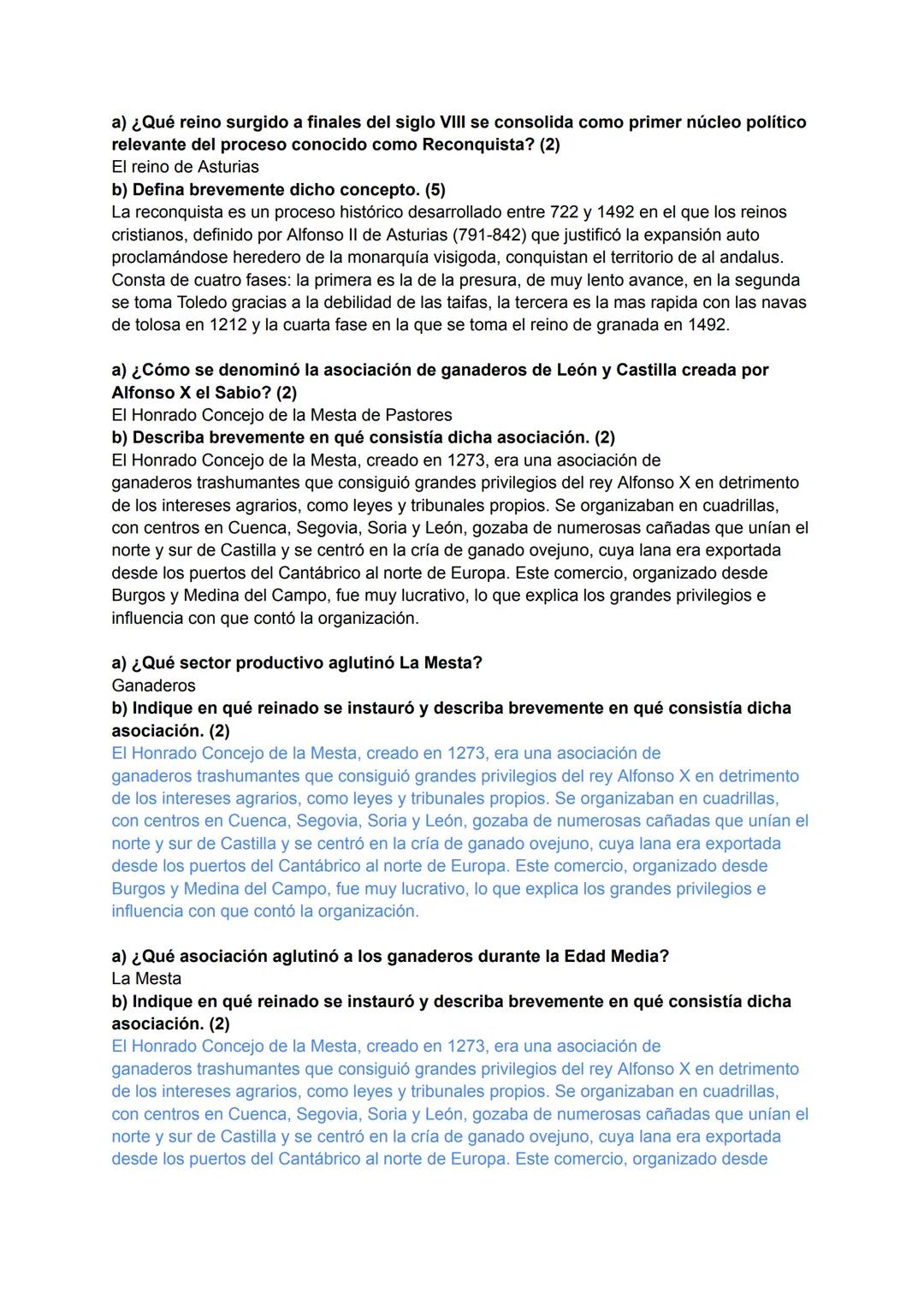 azul: se repite anteriormente
Edad Media (711 – 1479)
a) ¿Qué monarquía reinaba en la península en el año 711?
Monarquía Visigoda
b) Descri