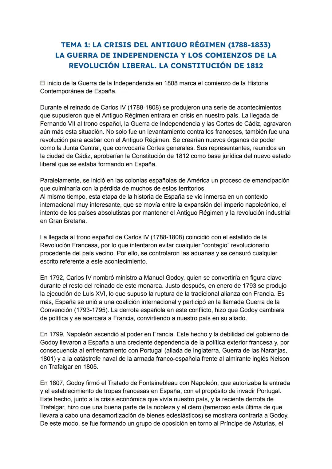 # TEMA 1: LA CRISIS DEL ANTIGUO RÉGIMEN (1788-1833)
LA GUERRA DE INDEPENDENCIA Y LOS COMIENZOS DE LA
REVOLUCIÓN LIBERAL. LA CONSTITUCIÓN DE
