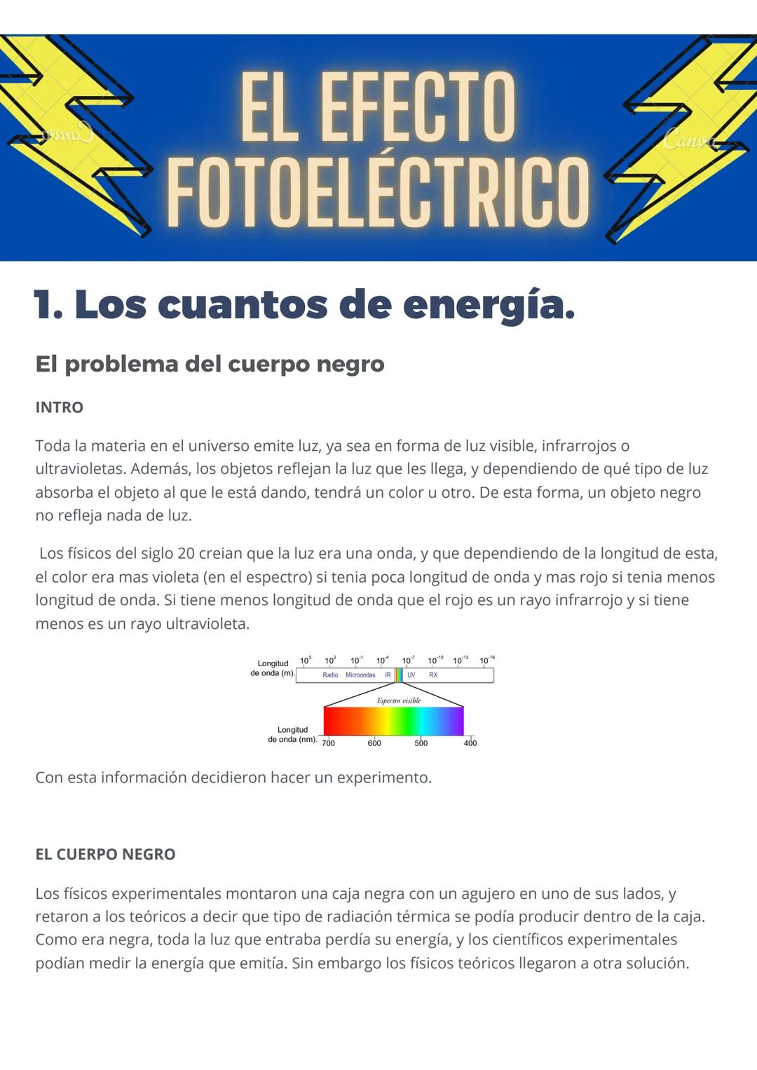 # EL EFECTO
# FOTOELÉCTRICO
1. Los cuantos de energía.
El problema del cuerpo negro
INTRO
Toda la materia en el universo emite luz, ya s