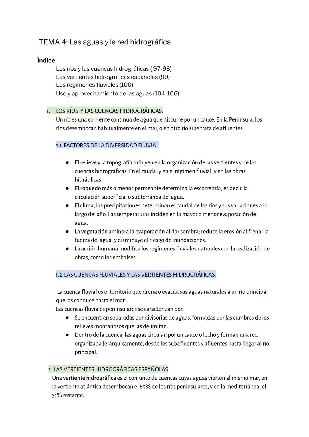 Tema 4 las aguas y la red hidrografica